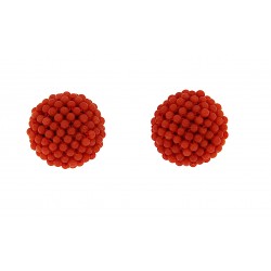 coral button earring
