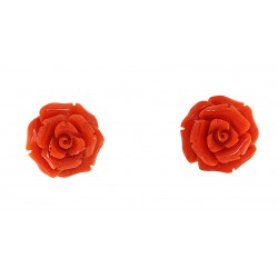 Red coral rose earring