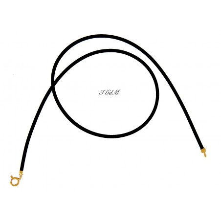 COLLANA FILO CAUCCIU' NERO CON CHIUSURA IN ARGENTO DORATO CM 40, 45, 50, 60