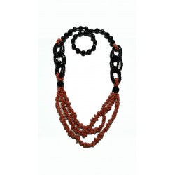 Coral and obsidian necklace