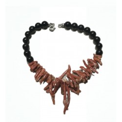 coral and obsidian bracelet