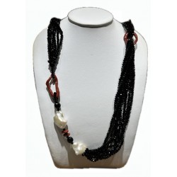 Coral and obsidian necklace