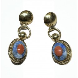 Coral and lapis lazuli earring