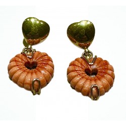 Engraved coral heart earring