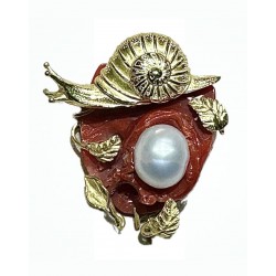 Coral and pearl brooch pendant