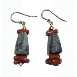 Coral and buffalo horn earring