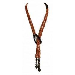 Collana corallo e quarzo fumé