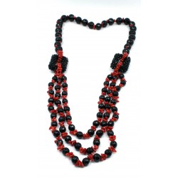 Coral and obsidian necklace