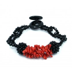 Coral and obsidian bracelet