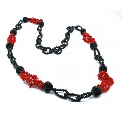 Coral and obsidian necklace