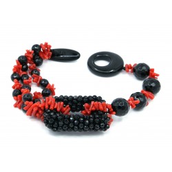 Coral and obsidian bracelet