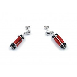 Coral and obsidian earring