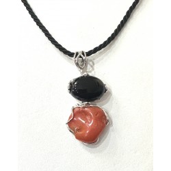 Coral and obsidian pendant