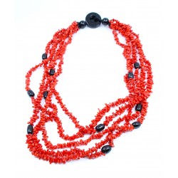 Coral and obsidian necklace