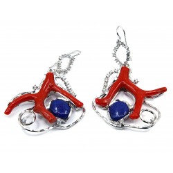 Coral and lapis lazuli earring