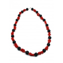 Collana ossidiana e corallo