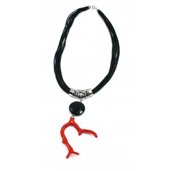 Collana corallo e ossidiana