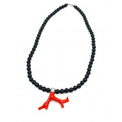 Collana corallo e ossidiana