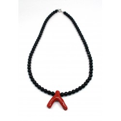 Collana corallo e ossidiana