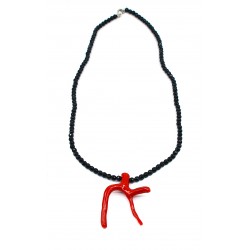 Collana corallo e ossidiana