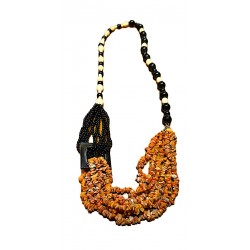 Collana corallo e ossidiana