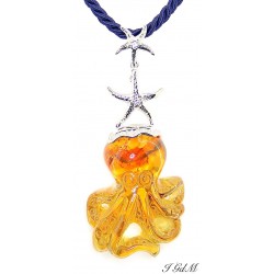 Amber octopus pendant