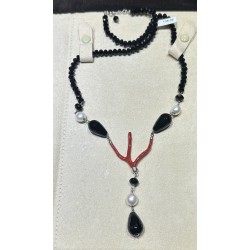 Collana corallo e ossidiana...