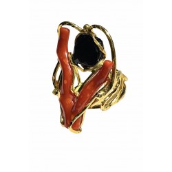 Anello corallo e ossidiana
