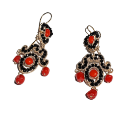 orecchino ossidiana e corallo