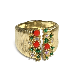 anello corallo e zirconi