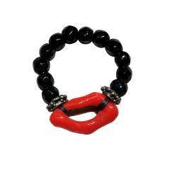 Anello corallo e ossidiana