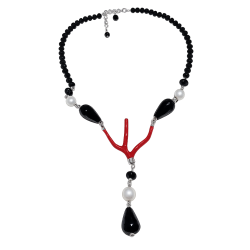 Collana corallo e ossidiana...